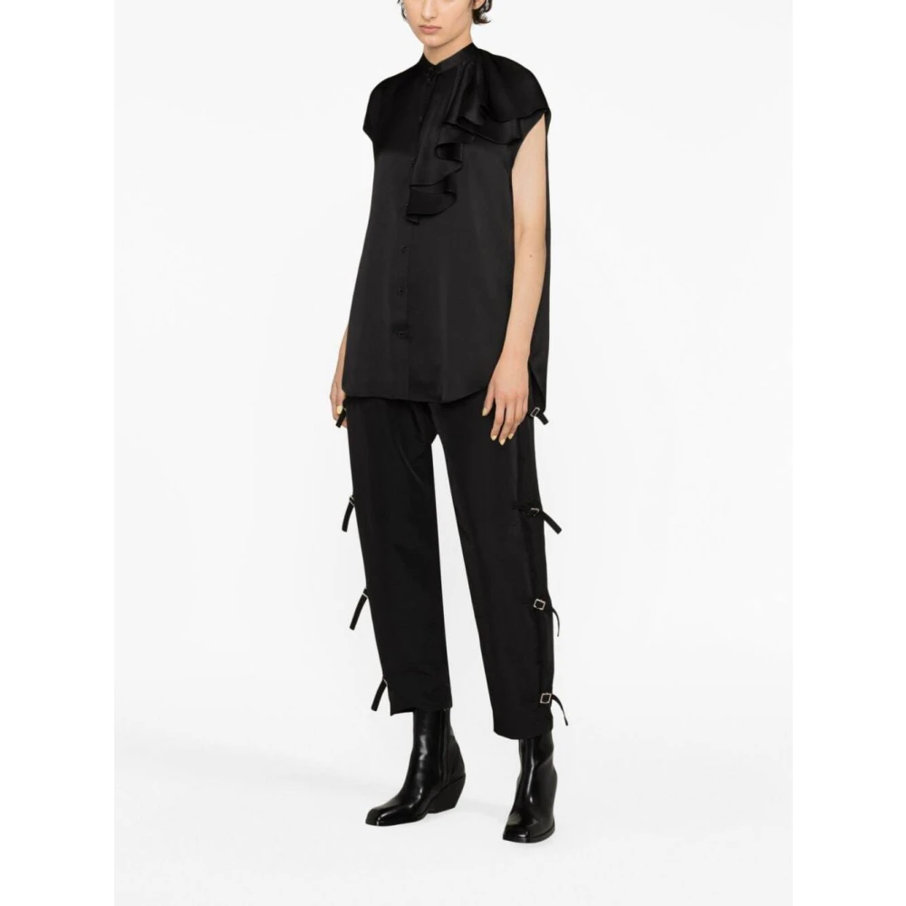 alexander mcqueen Zwarte Zijden Ruffle Shirt Black Dames