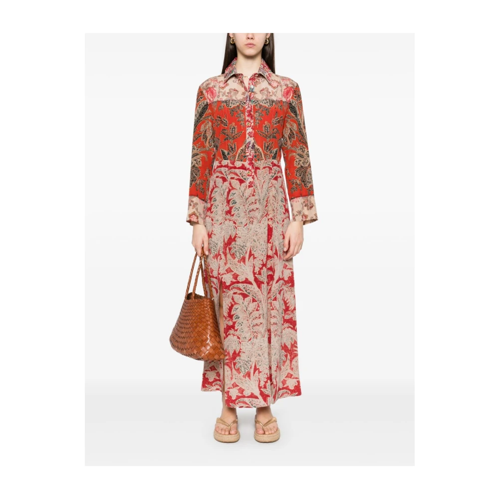 Pierre-Louis Mascia Bruine Jurk met Grafische Print en Zijsplitten Multicolor Dames