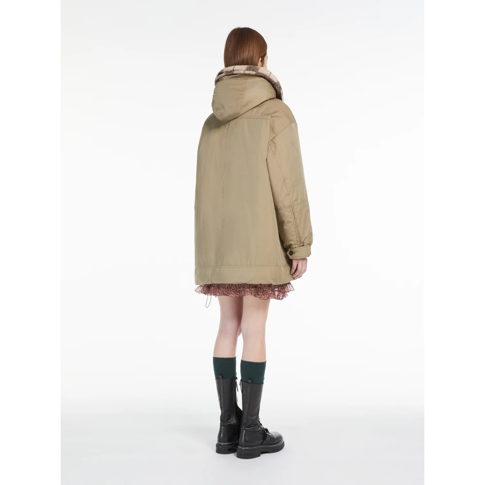 Max Mara Weekend Beige Hooded Parka Jas Geruit Beige Dames