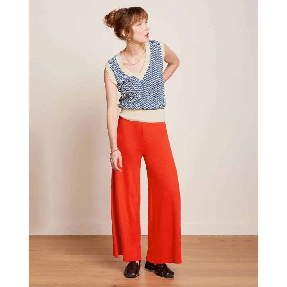 king louie Border Palazzo Cropped Pants Milano Crepe Red Dames