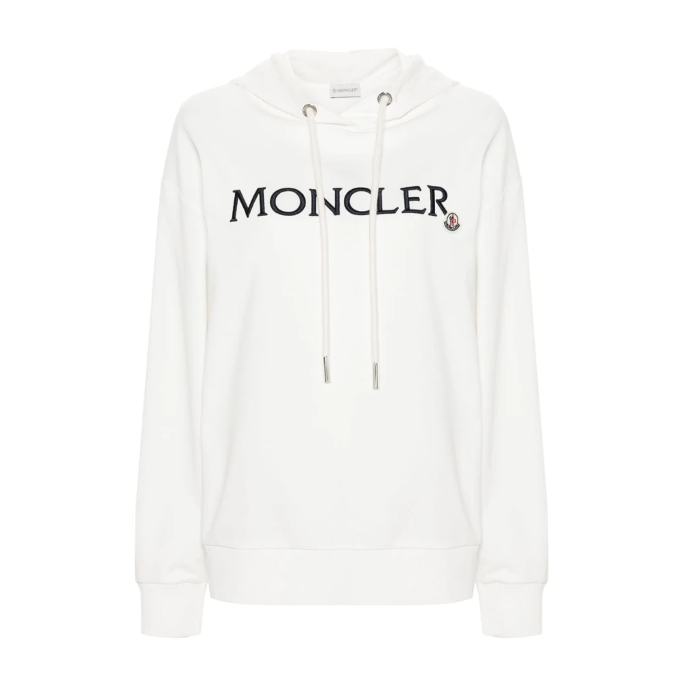 Moncler Witte Logo Katoenen Hoodie Sweater White Dames