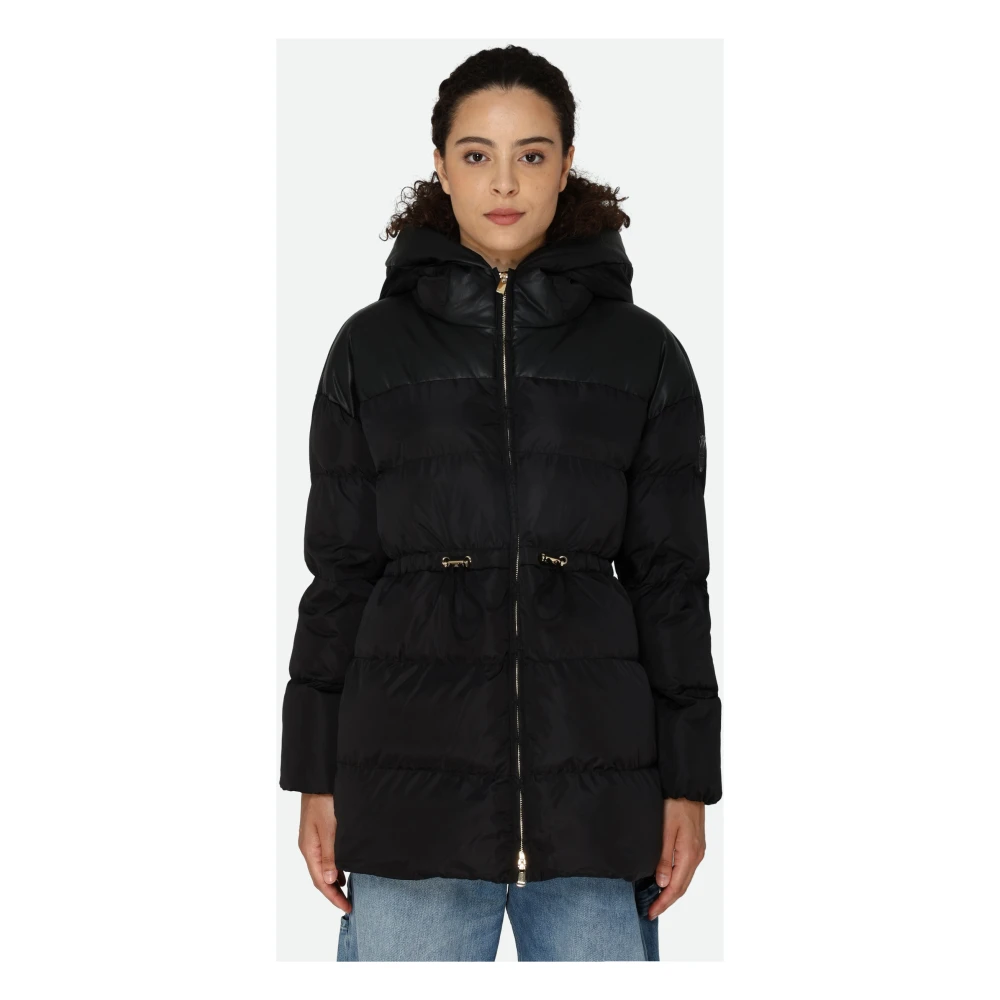 pinko Zwarte Gewatteerde Jas met Capuchon Black Dames
