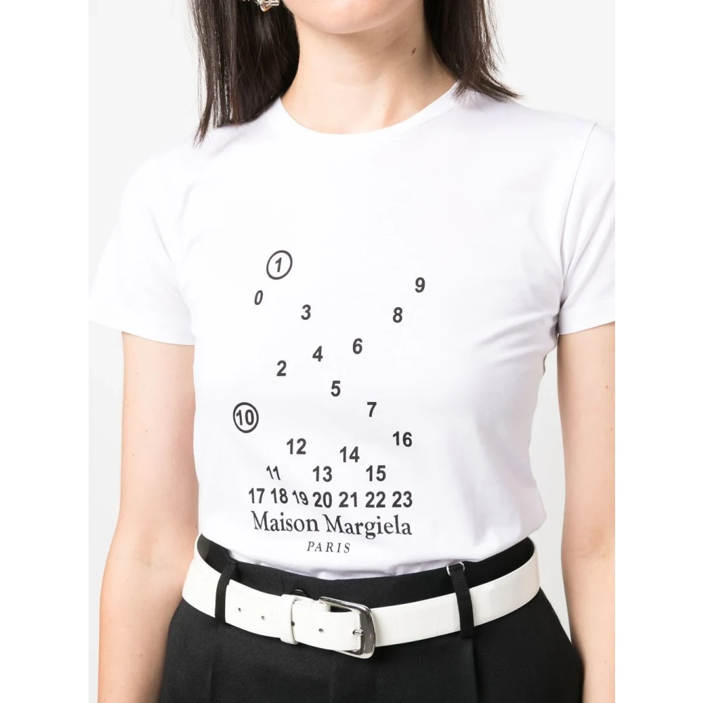 Maison Margiela Numeric Logo Crewneck T-shirts en Polos White Dames