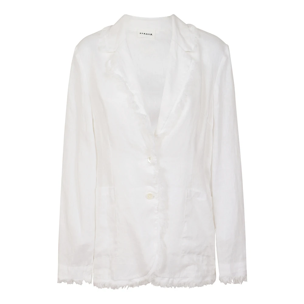 P.a.r.o.s.h. Linnen blazer met franjedetail White Dames