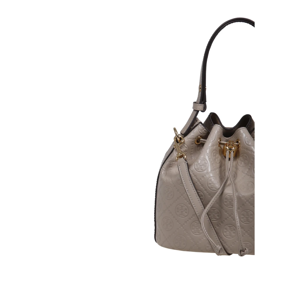 TORY BURCH Monogram Leren Bucket Tas Beige Dames