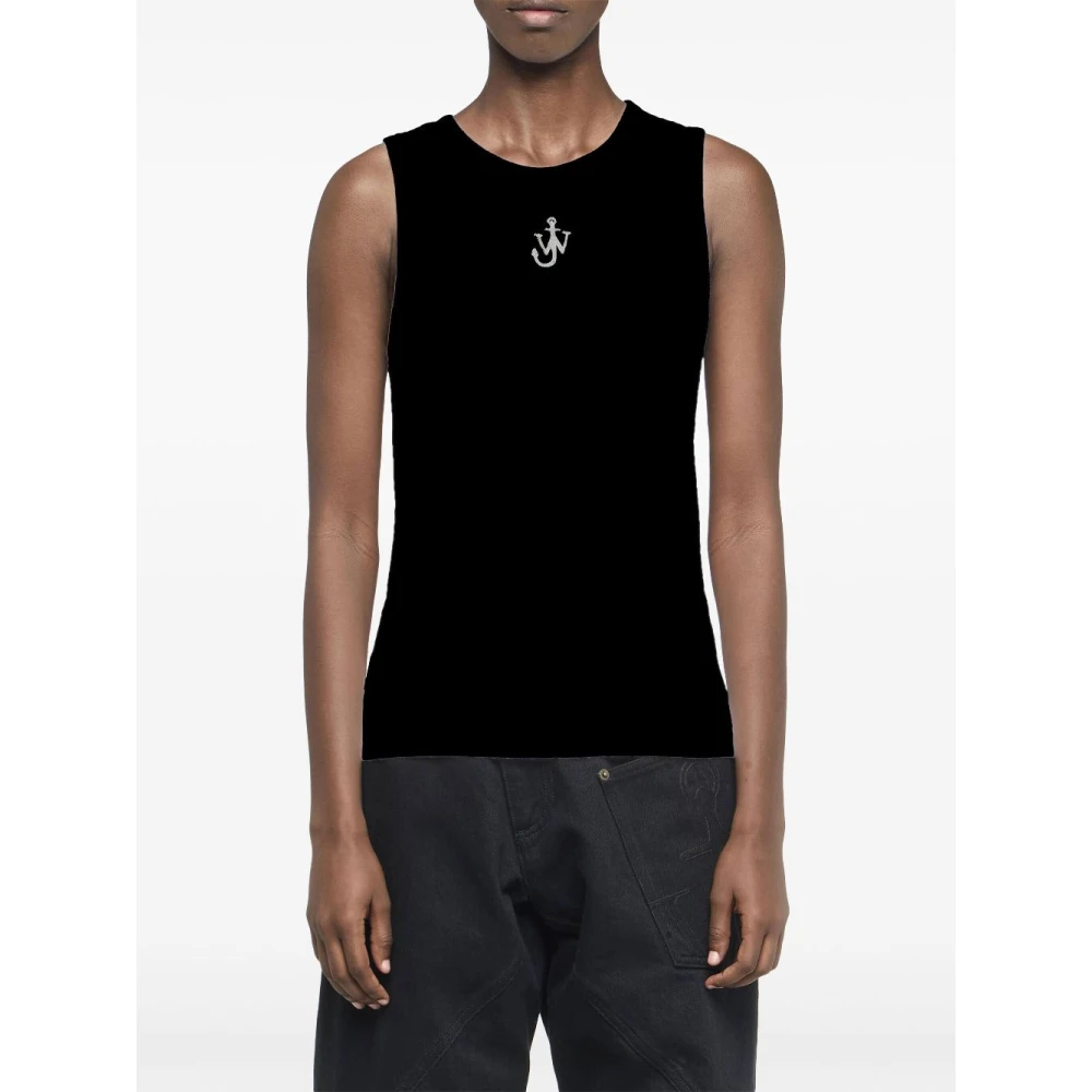 JW Anderson Zwarte Mouwloze Crew Neck Jas Black Dames