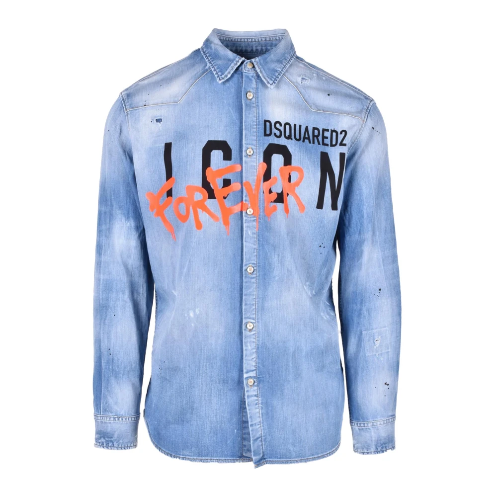 Dsquared2 Katoen Elastaan Shirt Blue Heren