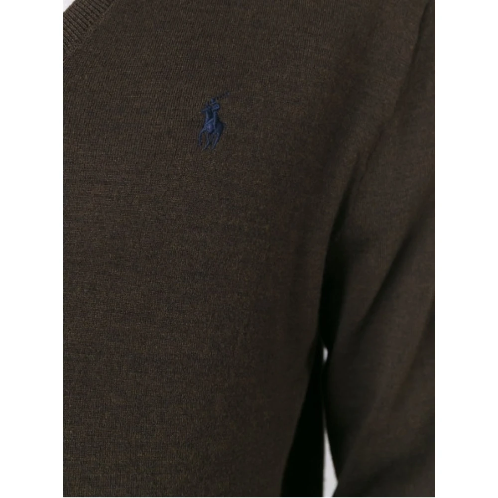 Polo Ralph Lauren V-hals wollen trui met geribbelde afwerkingen Brown Heren