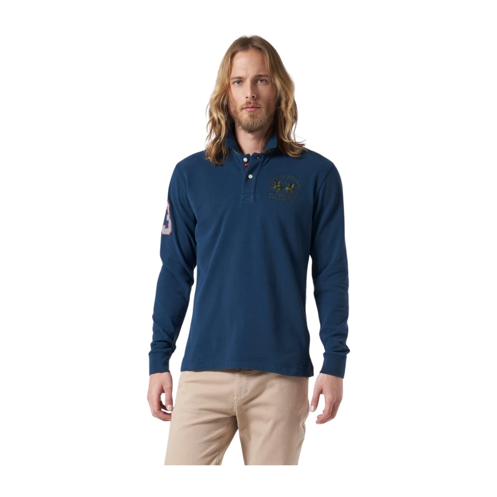 LA MARTINA Lange mouw klassieke kraag poloshirt Blue Heren