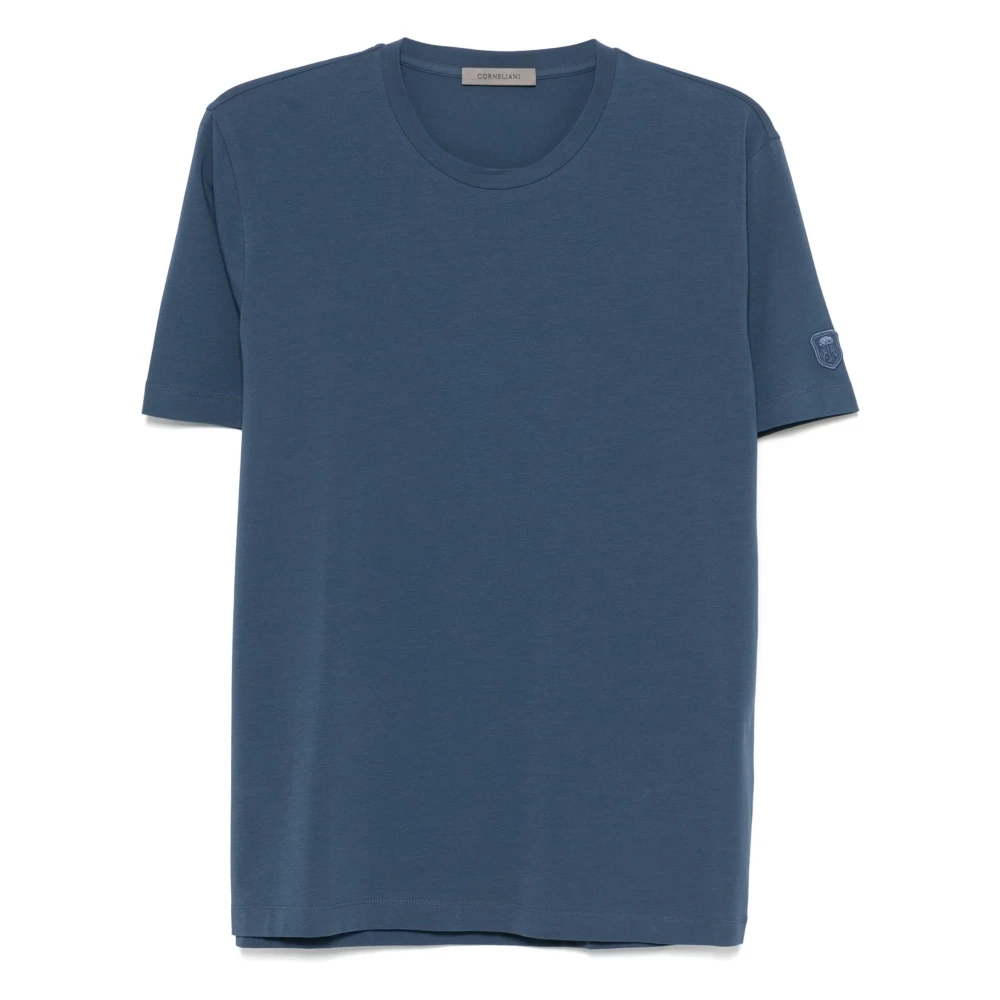 Corneliani Stretch Katoen Logo T-shirt Blue Heren