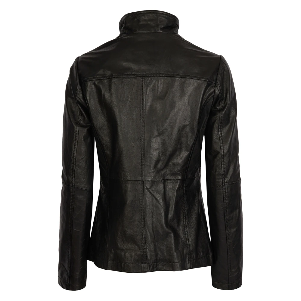Bugatti Elegante leren jas met opstaande kraag Black Dames