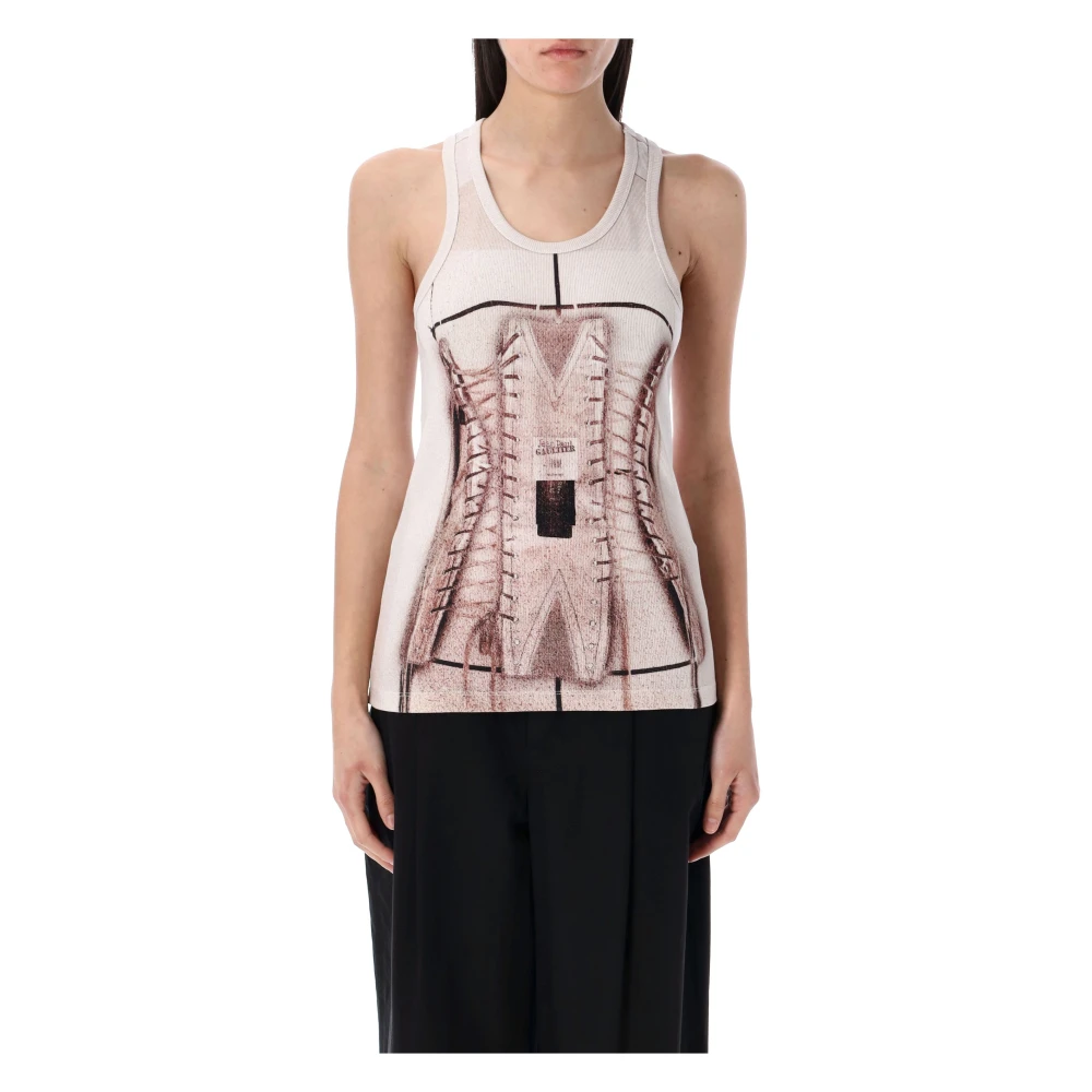 Jean Paul Gaultier Dusty Pink Trompe l'Oil Corset Tank Top Pink Dames