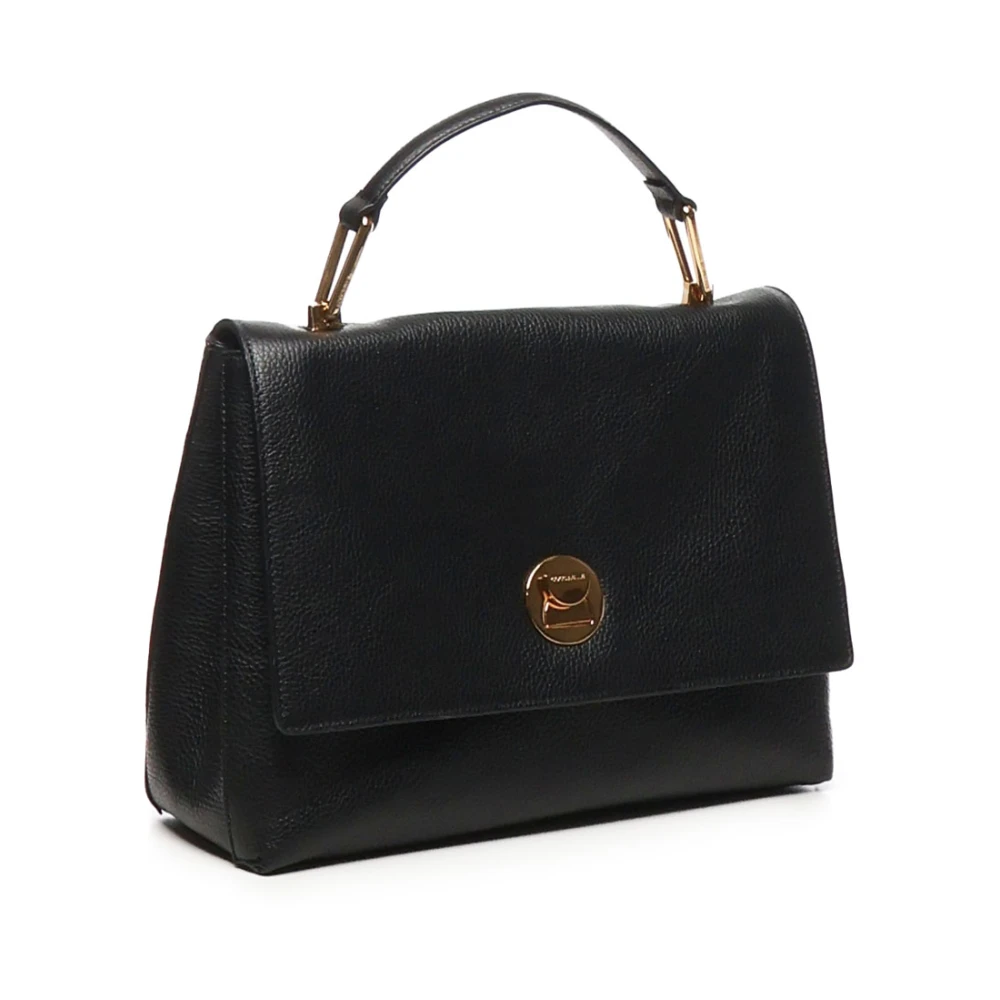 Coccinelle Zwarte Leren Schoudertas Draaisluiting Black Dames