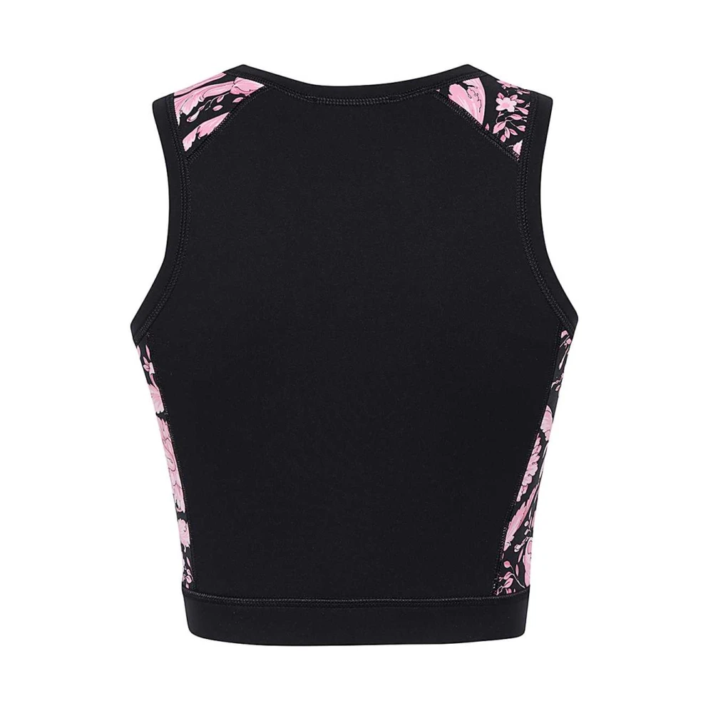 Versace Stijlvolle Crop Top met Logo Print Black Dames