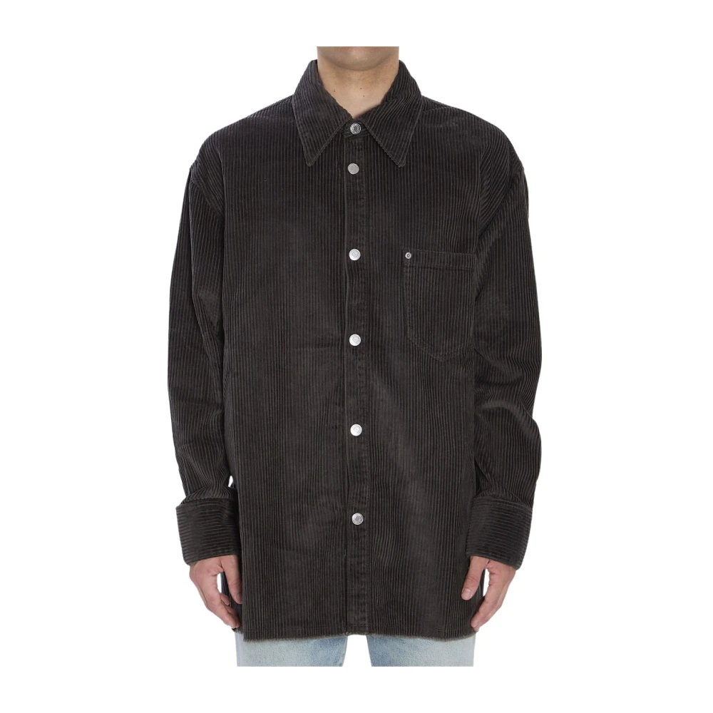 Ami Paris Men's Grey Corduroy Patch Pocket Shirt