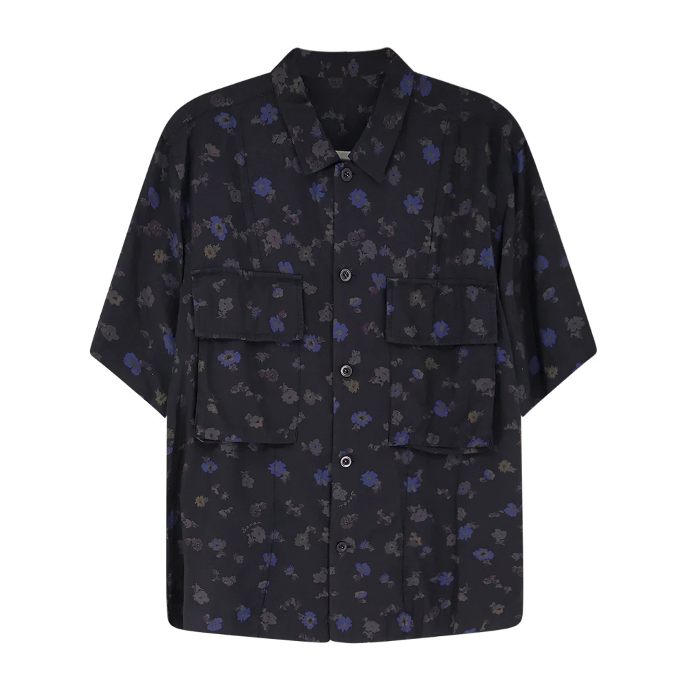 Sacai Men's Black Short Sleeve Shirts, L, Floral Print Shirt