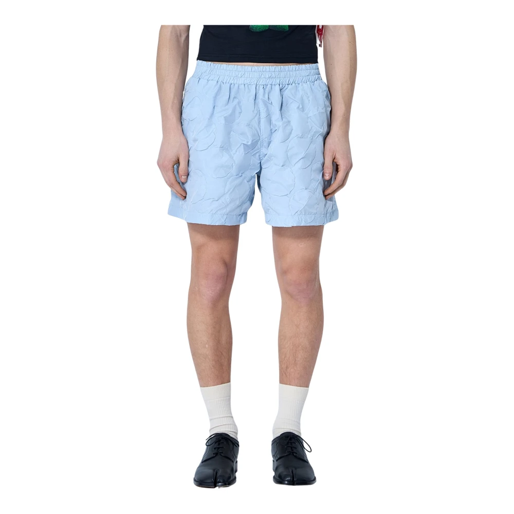 Walter Van Beirendonck Blue Casual Shorts, Male, S, Quilted Tack Shorts With Elastic Waistband