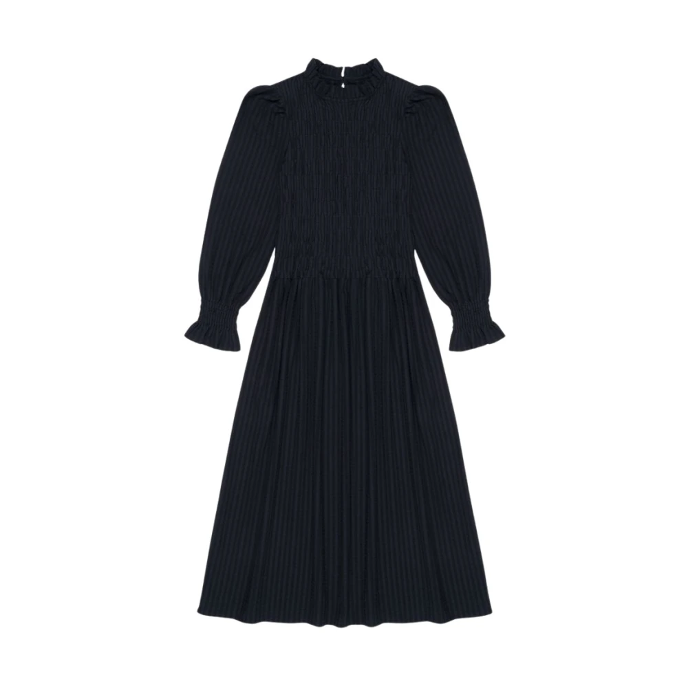 The New Society Gerimpelde Seersucker Jurk Mist Melarge Black Dames