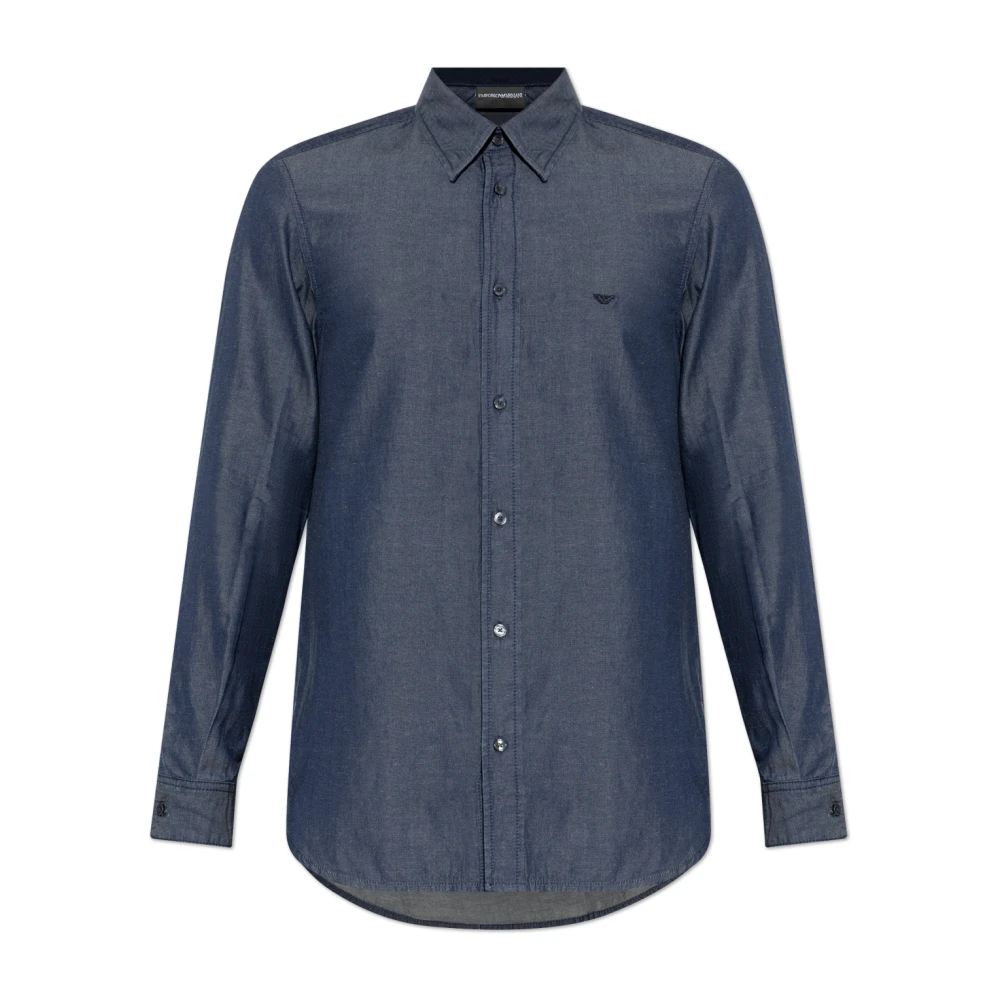 Emporio Armani Men's Blue Formal Shirts, L, Shirt With Embroidered Logo