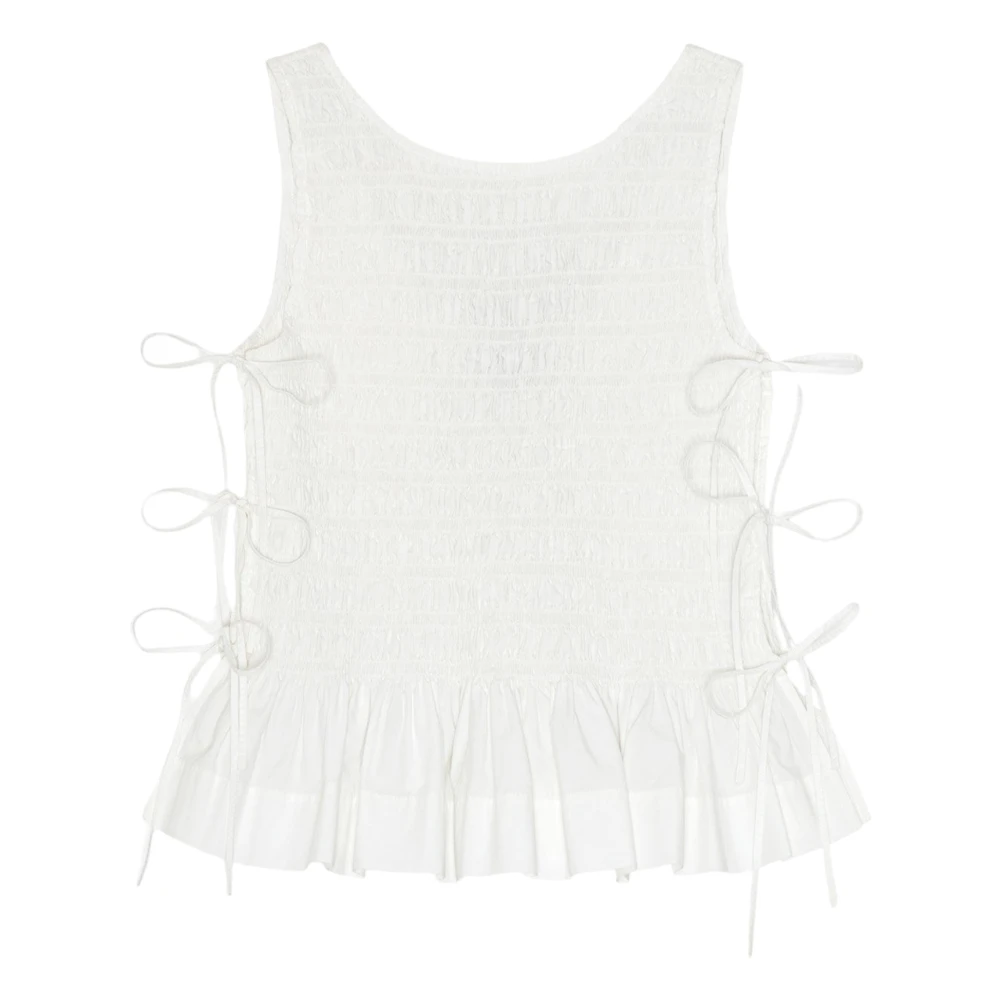 Ganni Women's White Cotton Poplin Tie String Top - Sleeveless Tops - 2XS - Tops