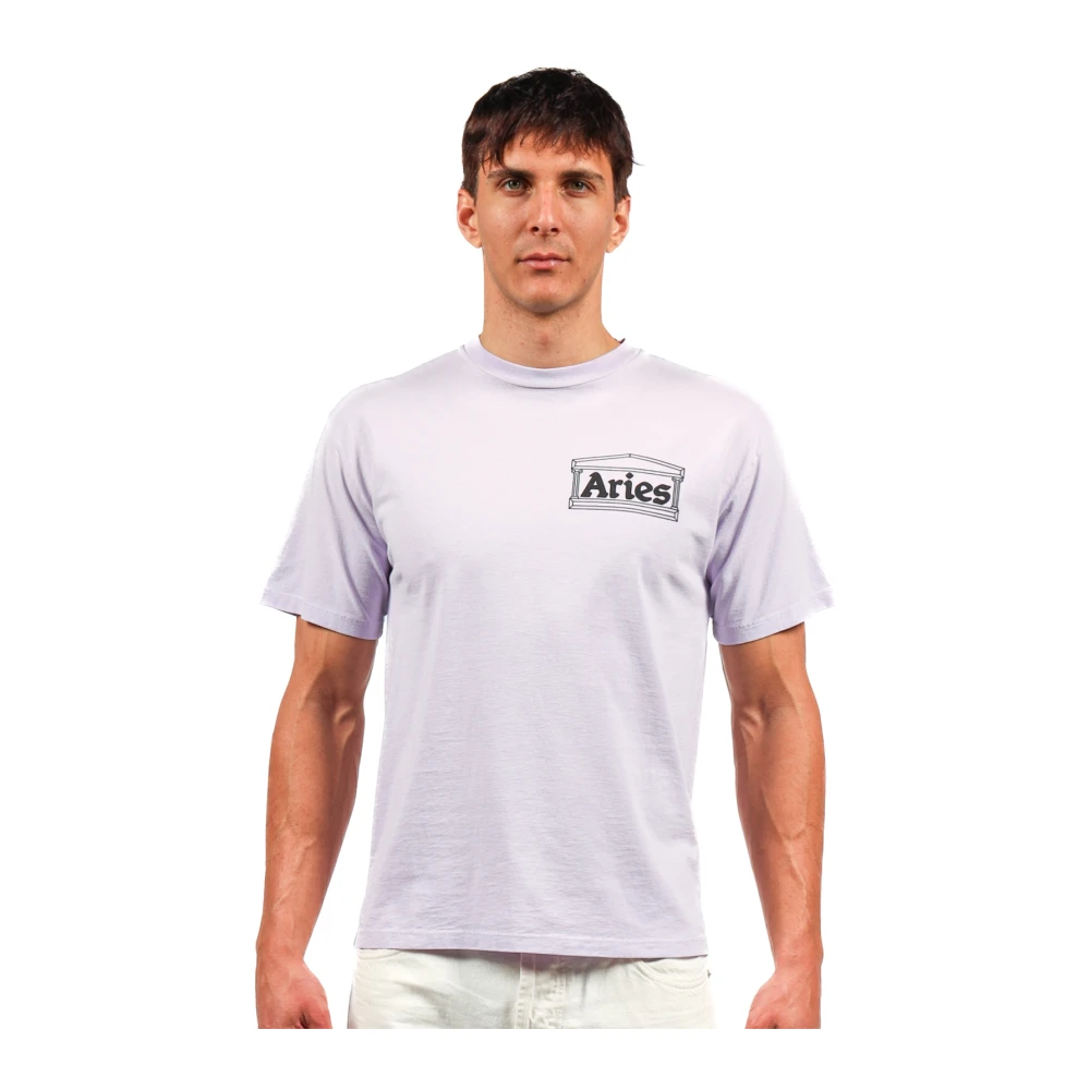 Aries Paarse Temple Logo Print T-Shirt Purple Heren