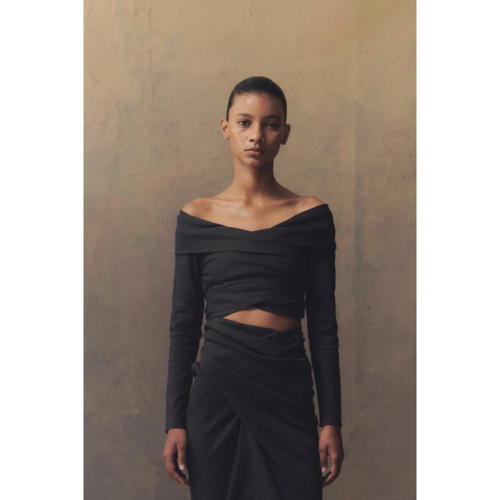 Cortana Mira crop top in hennep en viscose grafiet Black Dames