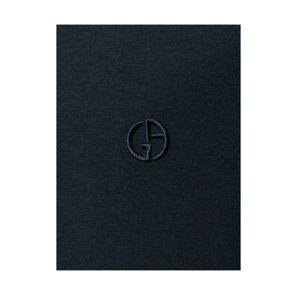 Giorgio Armani Navy Blue Logo Geborduurd T-shirt Blue Heren