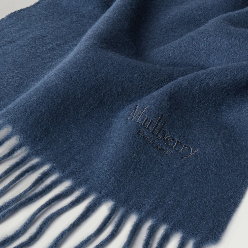 Mulberry Solid Merino Wool Scarf Stormy Blue Heren