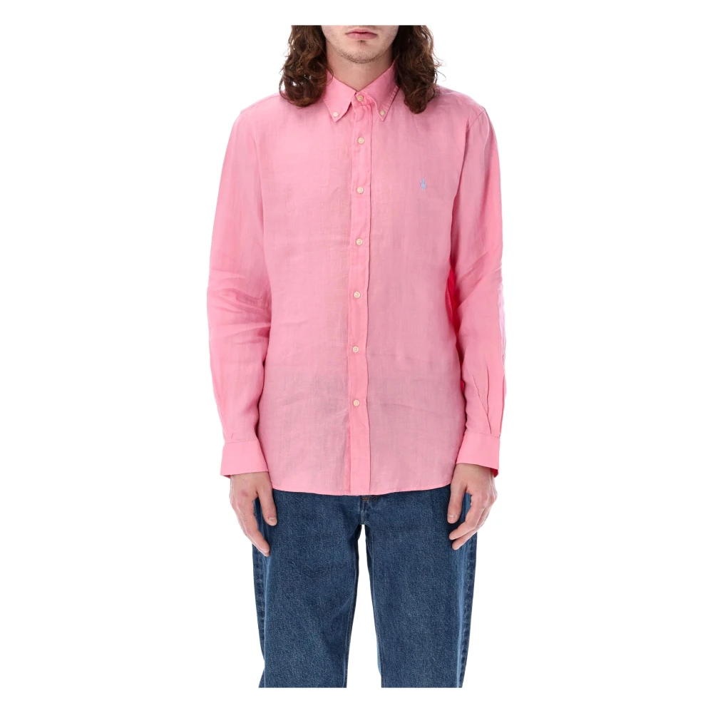 Ralph Lauren Florida Pink Linnen Custom Fit Overhemd Pink Heren