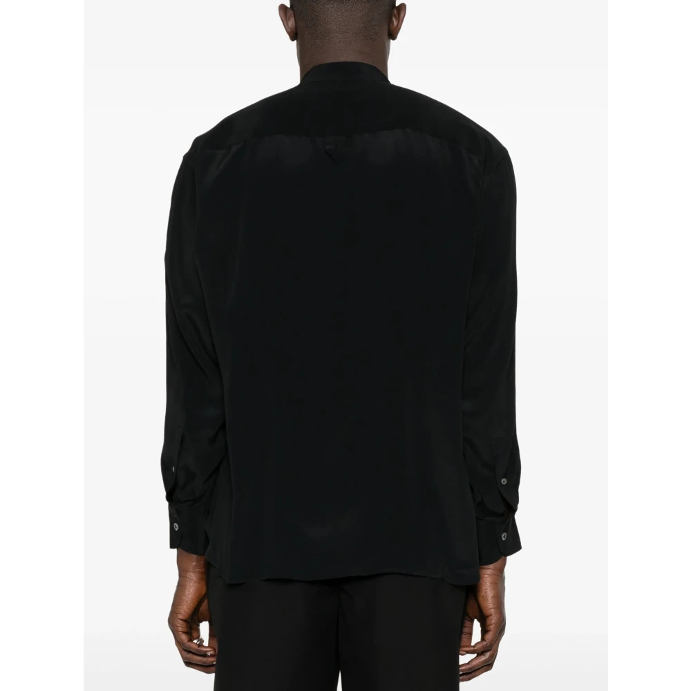 Lardini Zwarte Crêpe Overhemd Mandarin Kraag Lange Mouw Black Heren