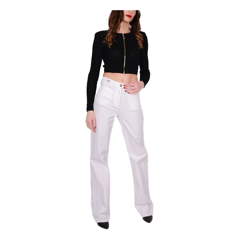 Elisabetta Franchi Witte Denim Palazzo Jeans White Dames