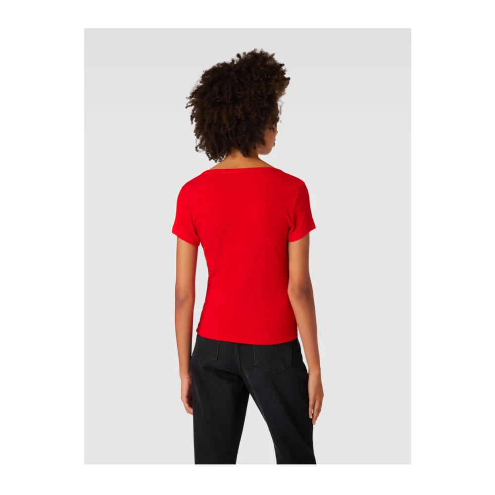 Tommy Jeans Slim Geribbelde Katoenen Stretch T-Shirt Red Dames
