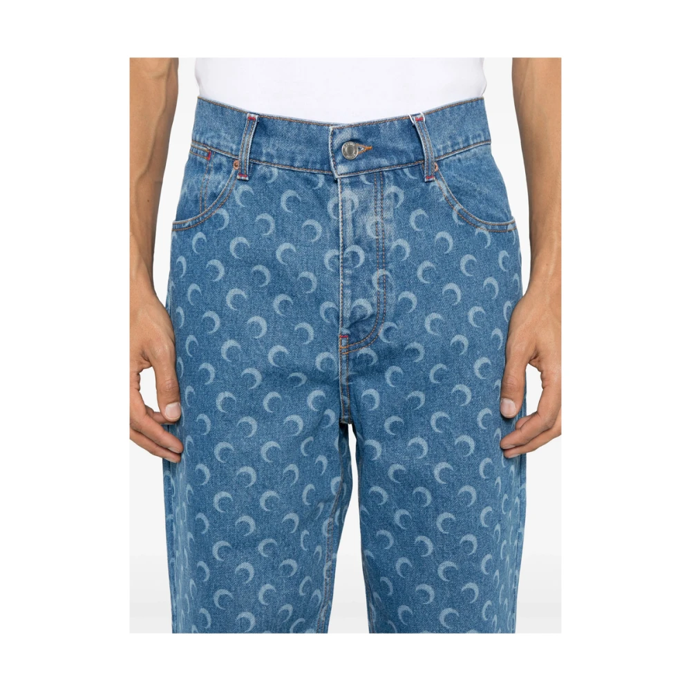 Marine Serre Blauwe Denim Klassieke Vijf Zak Jeans Blue Heren