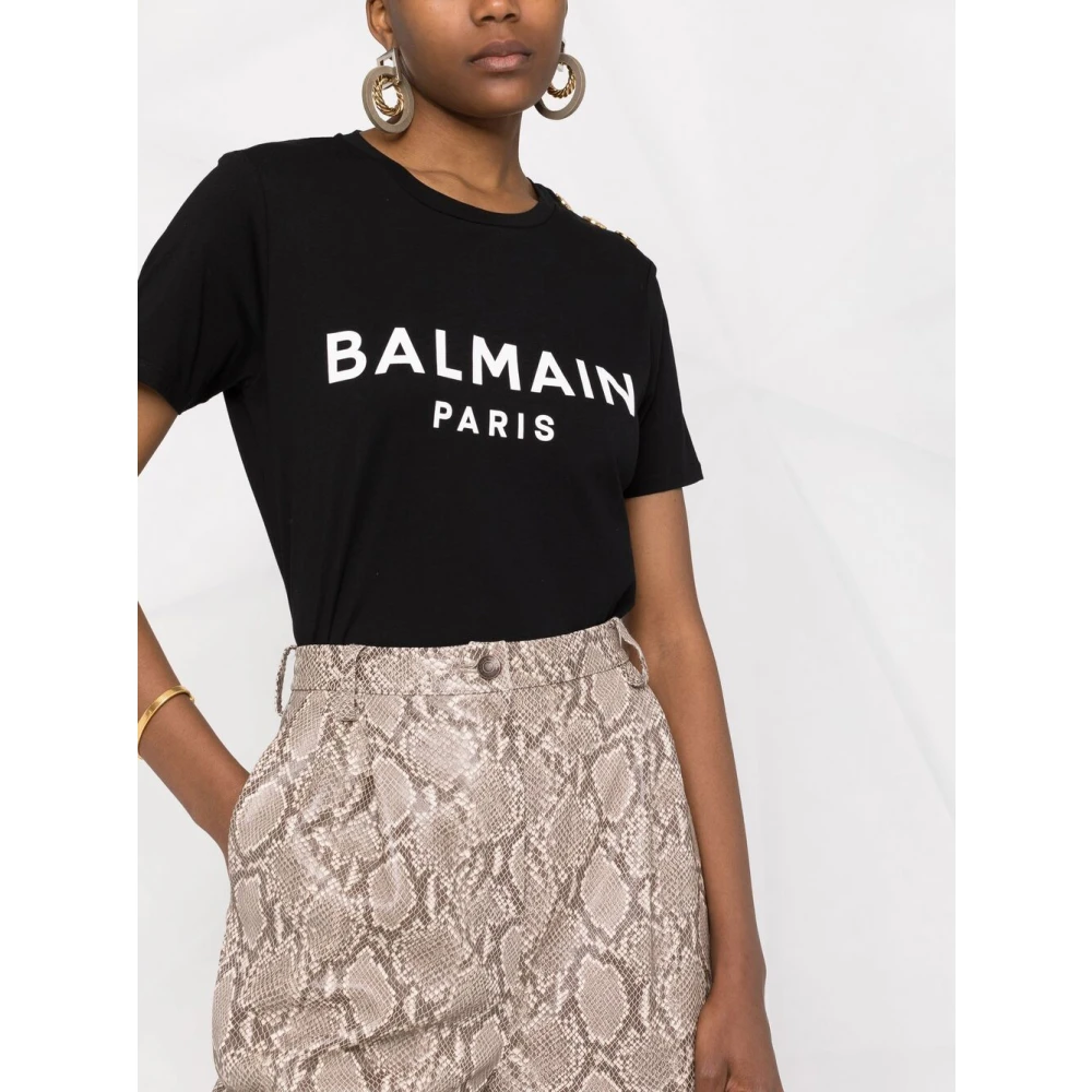 Balmain Zwart Logo Print T-Shirt Vrouwen Black Dames