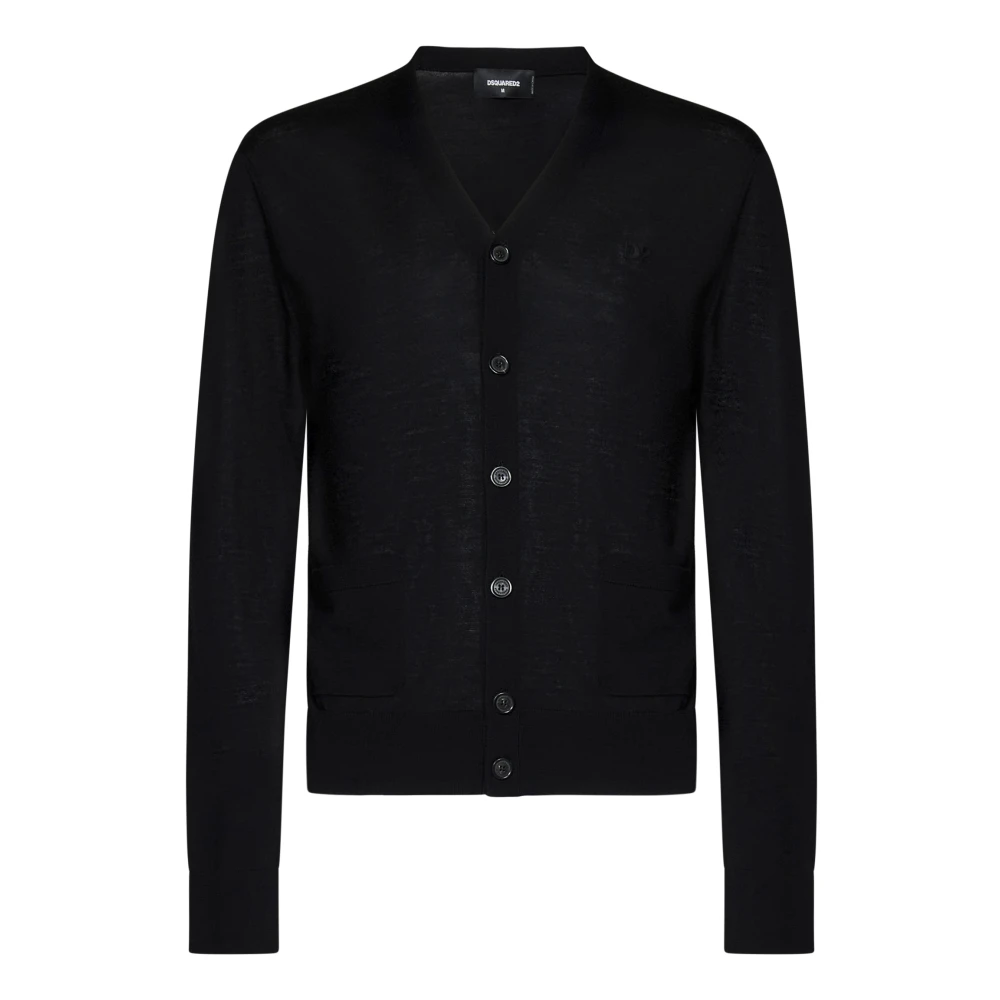 Svart V-hals Ull Cardigan Strikkeplagg