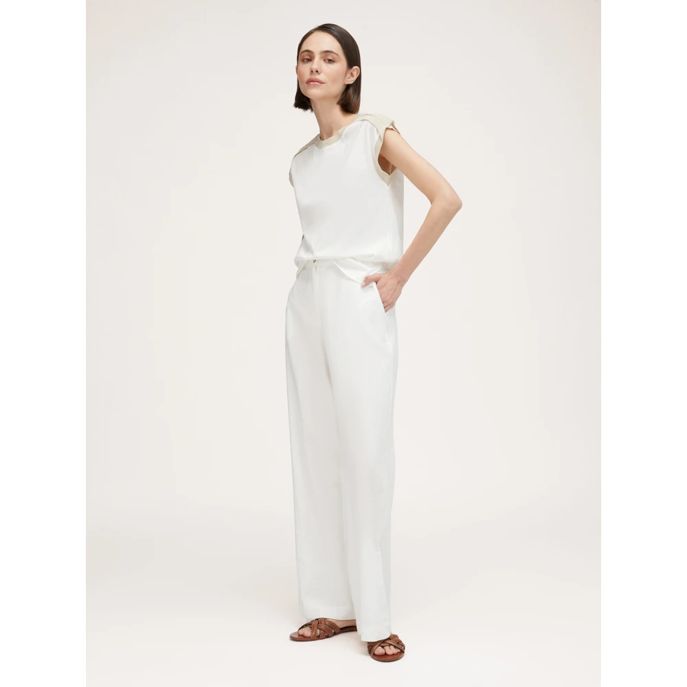 Motivi Satin T-shirt met Lurex Trim White Dames