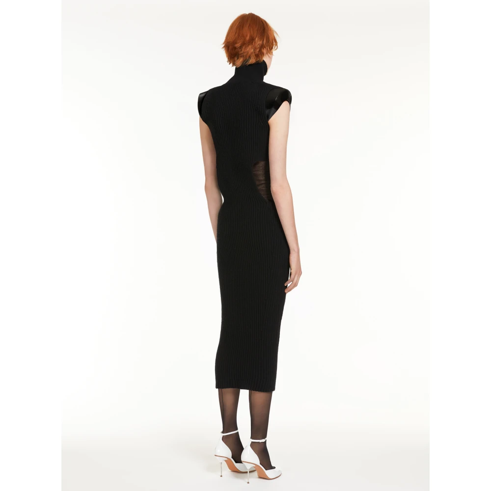SPORTMAX Gebreide Jurk met Hoge Kraag Black Dames