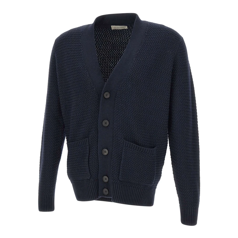 Filippo De Laurentiis Blauwe Merinowol Vest Honingraat Weefsel Blue Heren