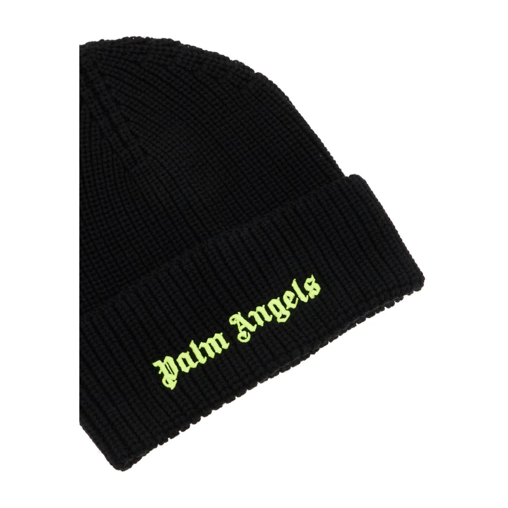 Palm Angels Fluorescerende Logo Beanie Black Heren