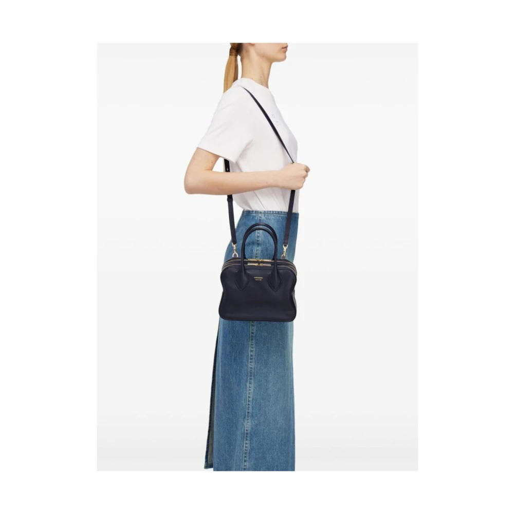 Salvatore Ferragamo Middernachtblauwe Leren Handtas met Gouden Hardware Blue Dames