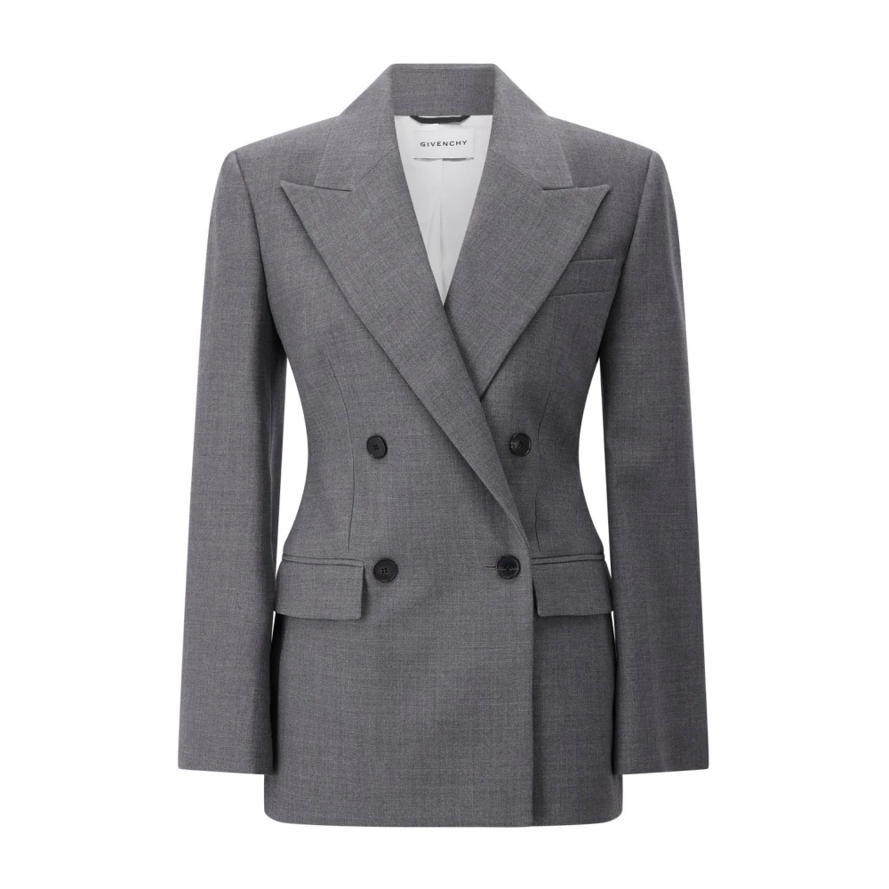 Givenchy Women's Gray Blazers, Xs, Wool Slim-Fit Blazer Double-Breasted