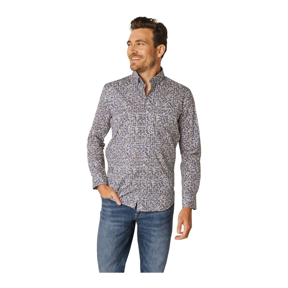 State of Art Casual Blauw Overhemd Multicolor Heren