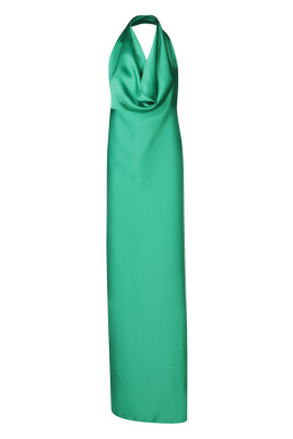 green-halter-neck-silk-dress