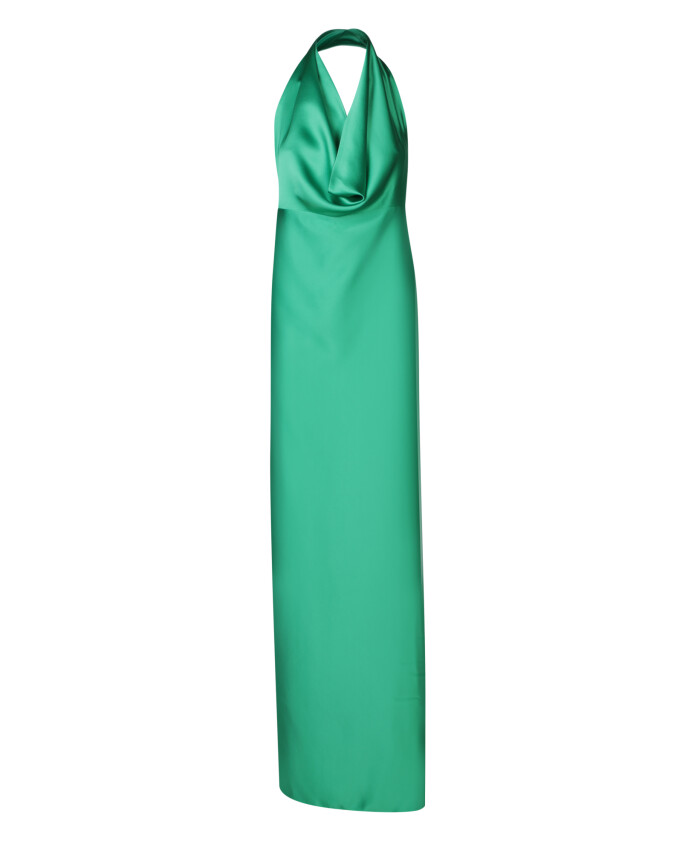 robe-en-soie-verte-a-col-halter