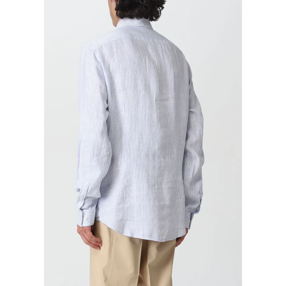 Calvin Klein Linnen Streep Slim Overhemd Blue Heren