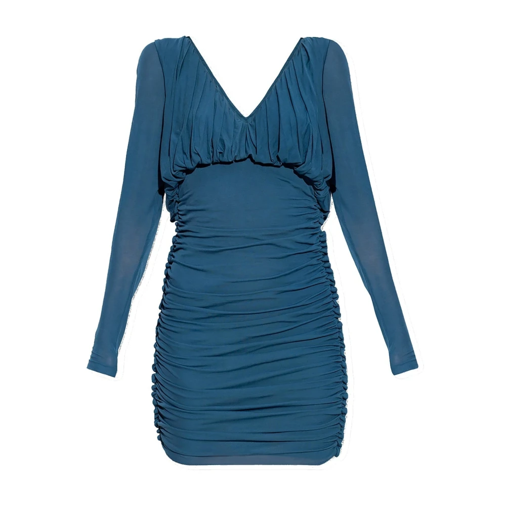 Saint Laurent Elegante Jurk met Lange Mouwen en V-hals Blue Dames