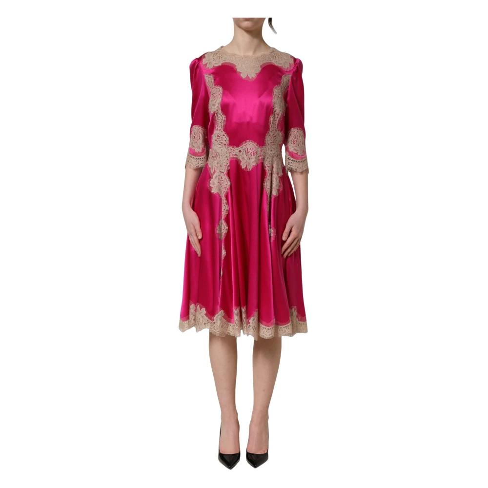 Dolce & Gabbana Fuchsia Pink Lace Detail A-Line Midi Dress - Female - Party Dresses - Pink - S - Dresses - Image 1