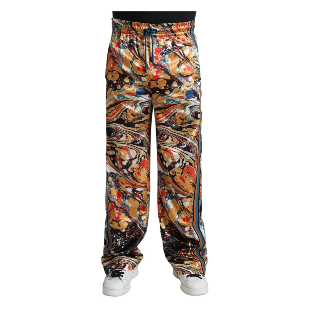 Dolce & Gabbana Men's Multicolor Marble Print Satin Pants