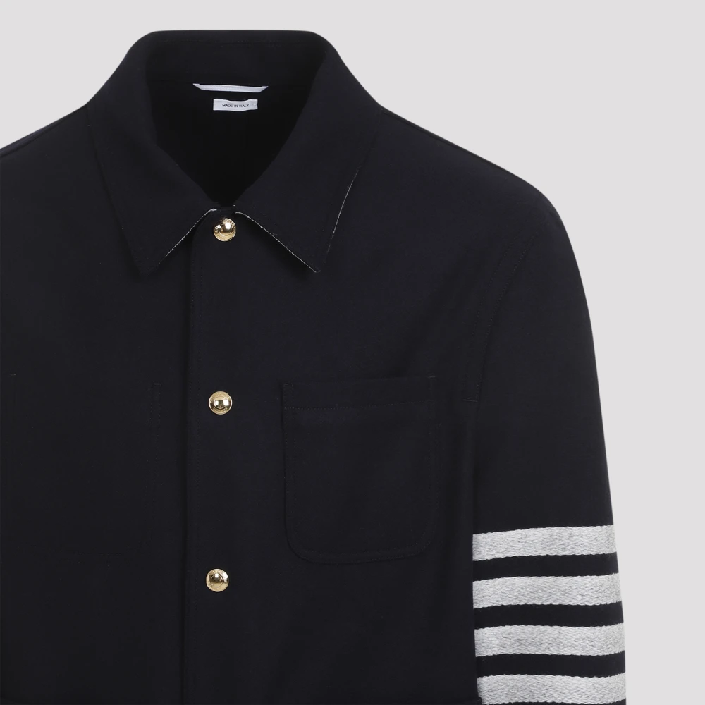 Thom Browne Blauwe Wollen Jas met 4-Strepen Blue Heren