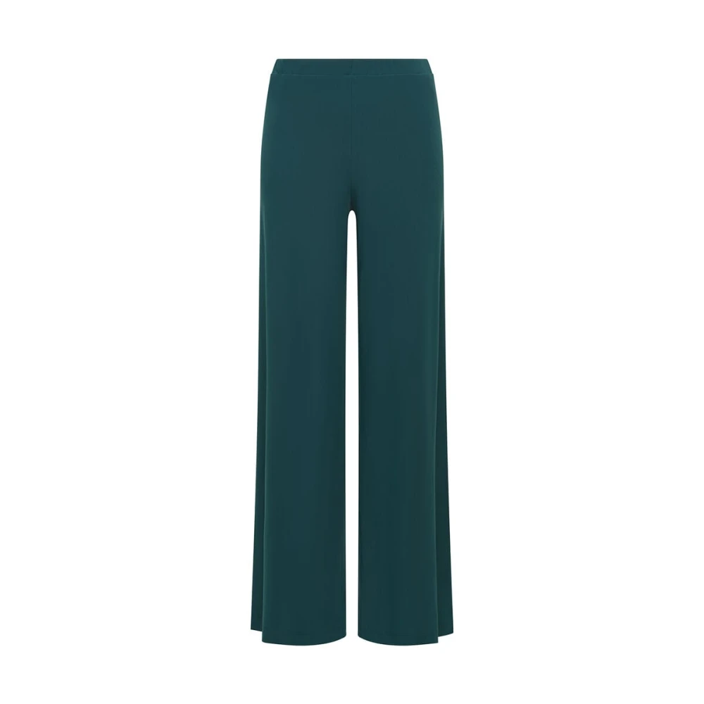 Maliparmi Women's Green Wide Trousers, L, Soft Jersey Trousers